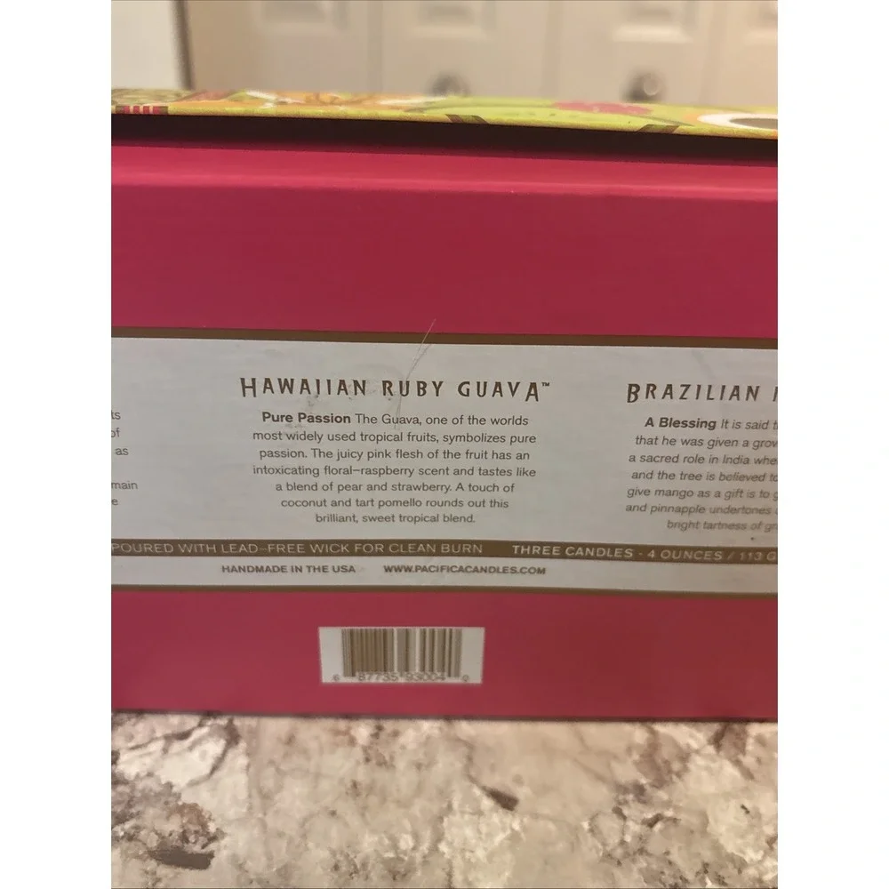 Pacifica Fruits Of Paradise Soy Candle Set Bali Hawaiian Brazilian 4 Oz New Rare